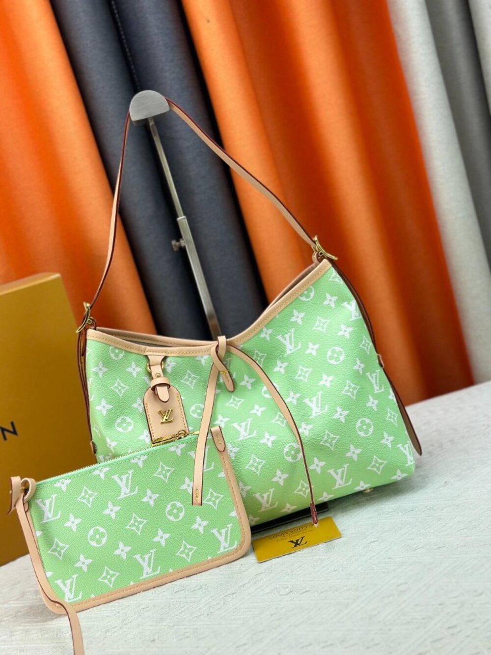 Authentic LV Light Green Hobo Shoulder Bag with Extra Coin Purse